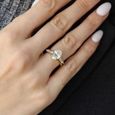 Oval Cut Sona Simulated Diamond Engagement Ring In Sterling Silver