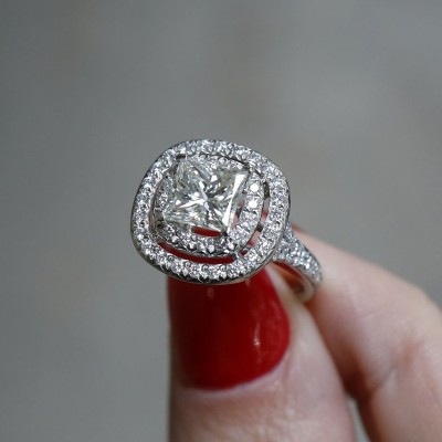 Dazzling Morganite Halo Princess Cut Engagement Ring