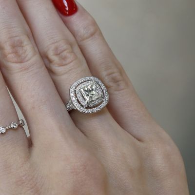 Dazzling Morganite Halo Princess Cut Engagement Ring