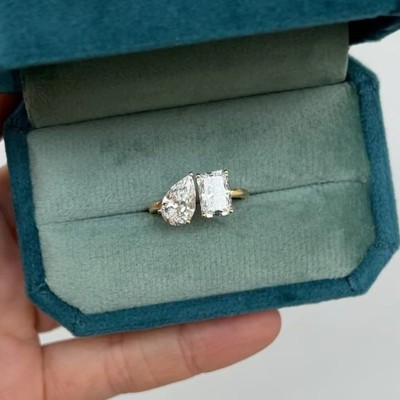 Elegant Pear Cut And Emerald Cut Engagement Ring For Women In Sterling Silver