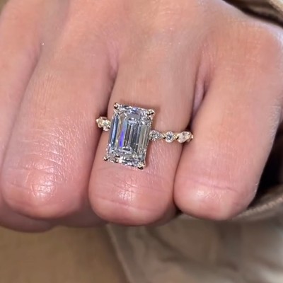 Classic Emerald Cut Simulated Diamond Engagement Ring In Sterling Silver