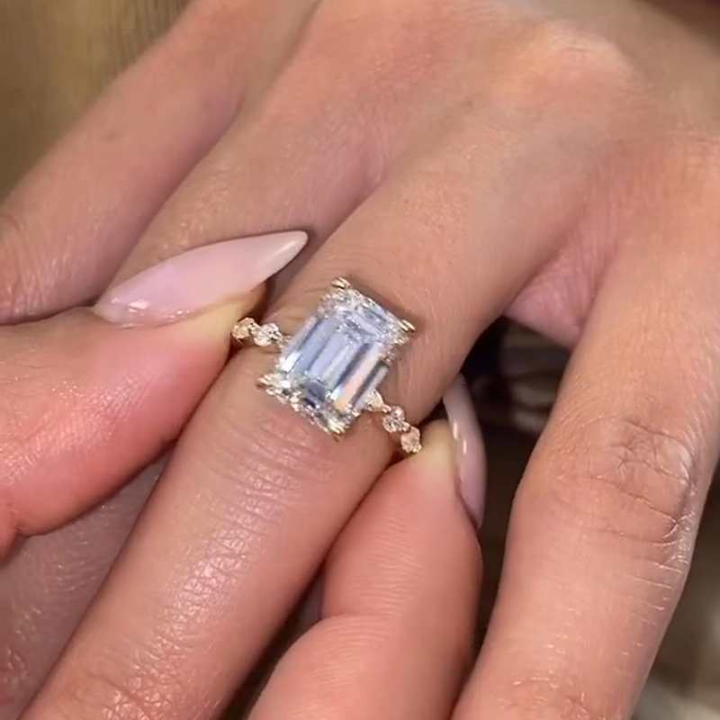 Classic Emerald Cut Simulated Diamond Engagement Ring In Sterling Silver