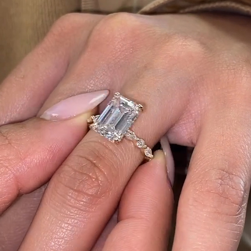 Classic Emerald Cut Simulated Diamond Engagement Ring In Sterling Silver