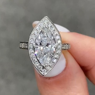 Marquise Cut Sona Simulated Diamond Engagement Ring In Sterling Silver