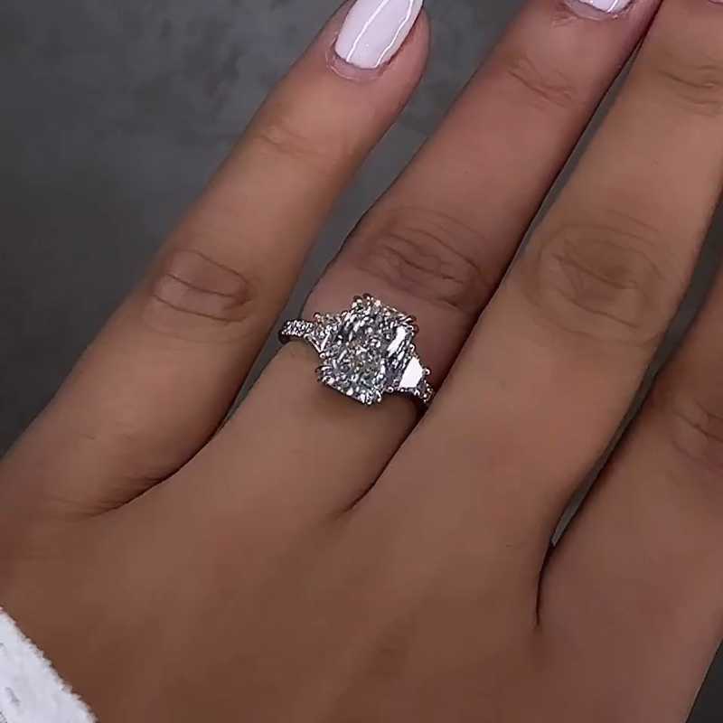 Classic Emerald Cut Simulated Diamond Engagement Ring In Sterling Silver