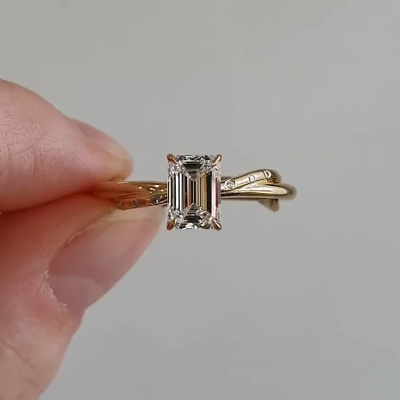 Classic Emerald Cut Simulated Diamond Engagement Ring In Sterling Silver