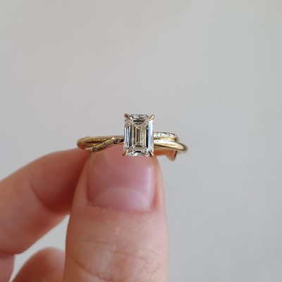 Classic Emerald Cut Simulated Diamond Engagement Ring In Sterling Silver