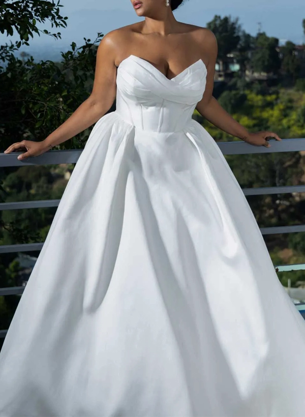 Plus Size A-Line Off-The-Shoulder Detachable Sleeves Satin Wedding Dresses