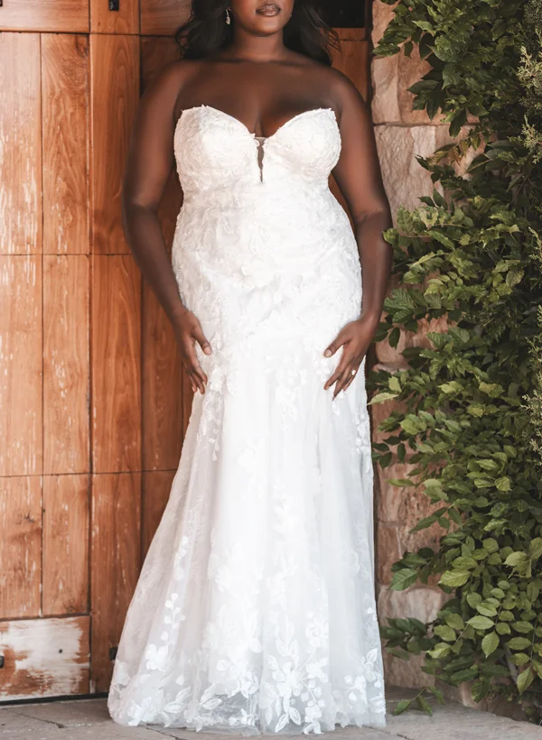 knee length dresses for ladies Plus Size Off-Shoulder Mermaid Wedding Dress with Train main image 0