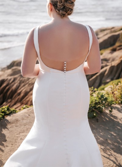 Plus Size Trumpet/Mermaid V-Neck Sleeveless Floor-Length Satin Wedding Dresses