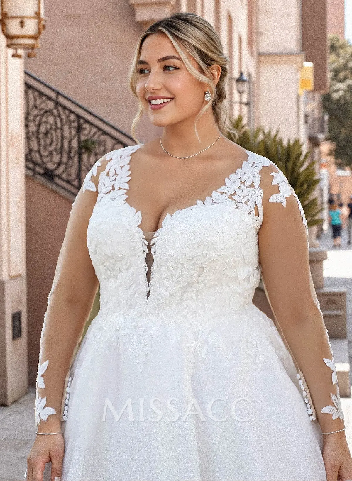 long sleeve satin wedding dress plus size Sheer Long Sleeve A-Line Plus Size Sparkling Wedding Dresses HAREM's Brides