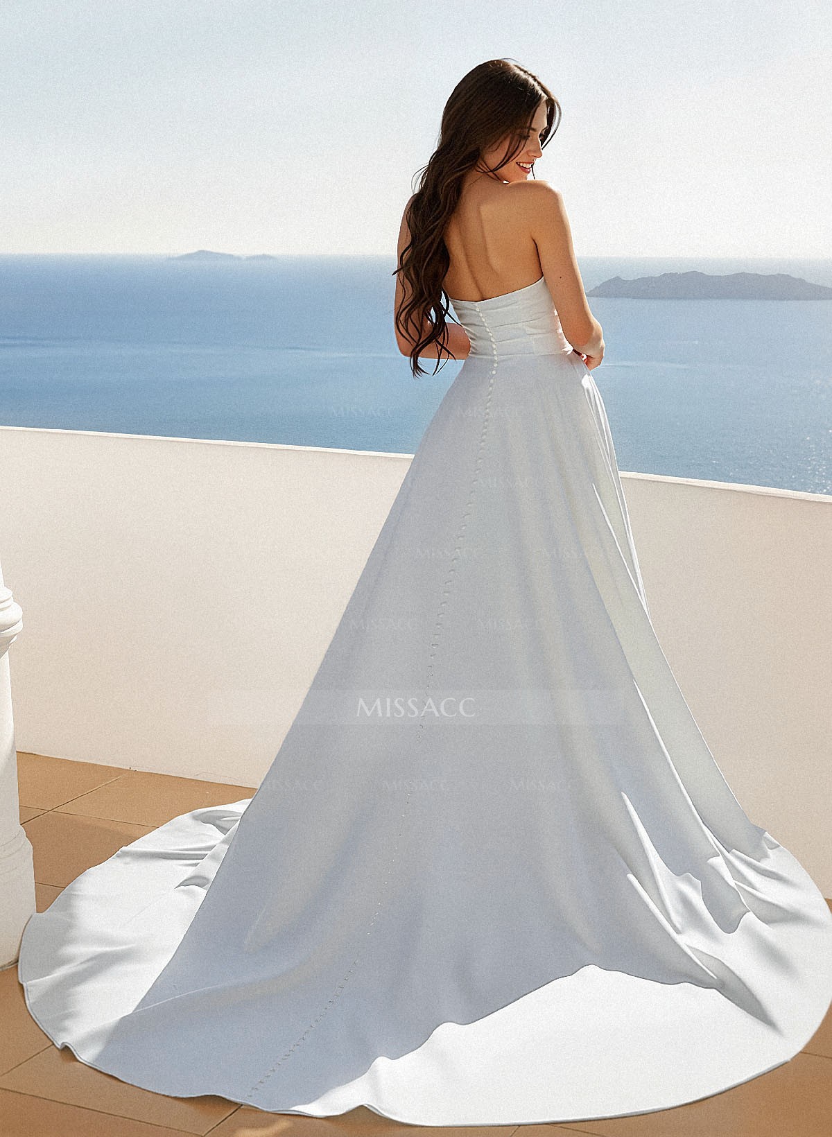 Plus Size A-Line Strapless Sleeveless Court Train Satin Wedding Dresses