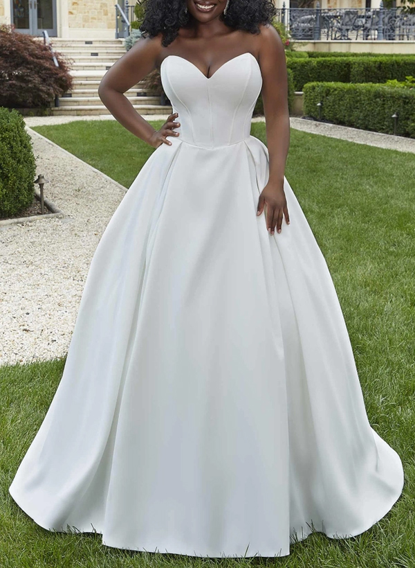 Plus Size Ball-Gown Sweetheart Sleeveless Court Train Satin Wedding Dresses