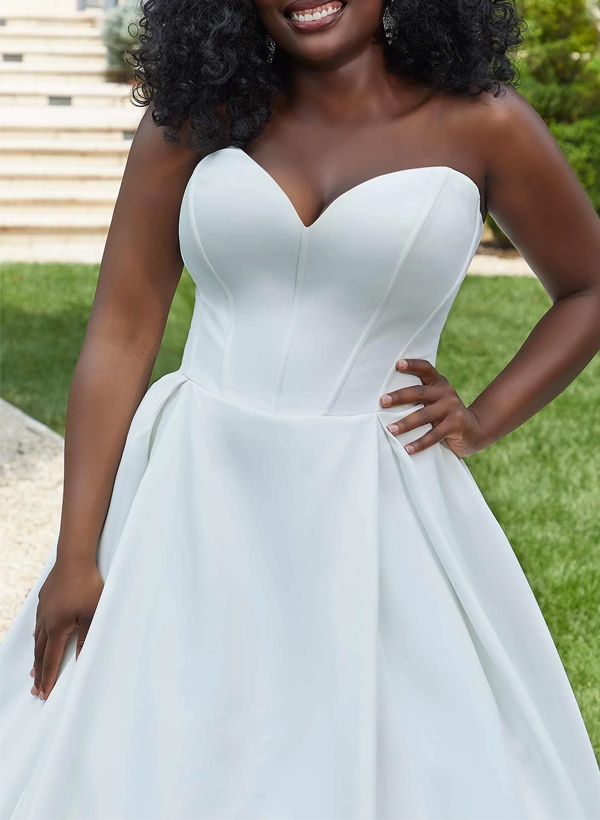 Plus Size Ball-Gown Sweetheart Sleeveless Court Train Satin Wedding Dresses