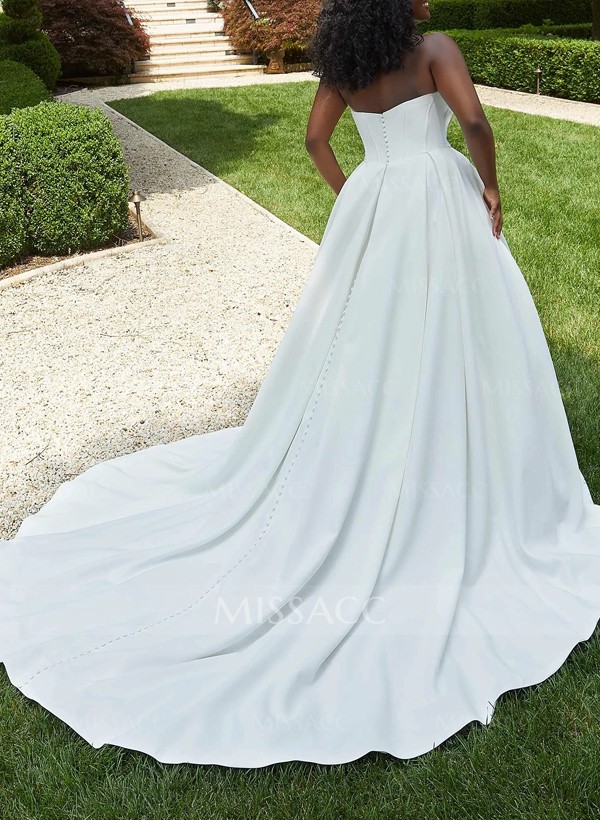 Plus Size Ball-Gown Sweetheart Sleeveless Court Train Satin Wedding Dresses