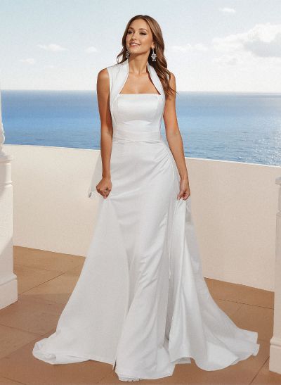 Sheath/Column Sleeveless Sweep Train Satin Wedding Dresses