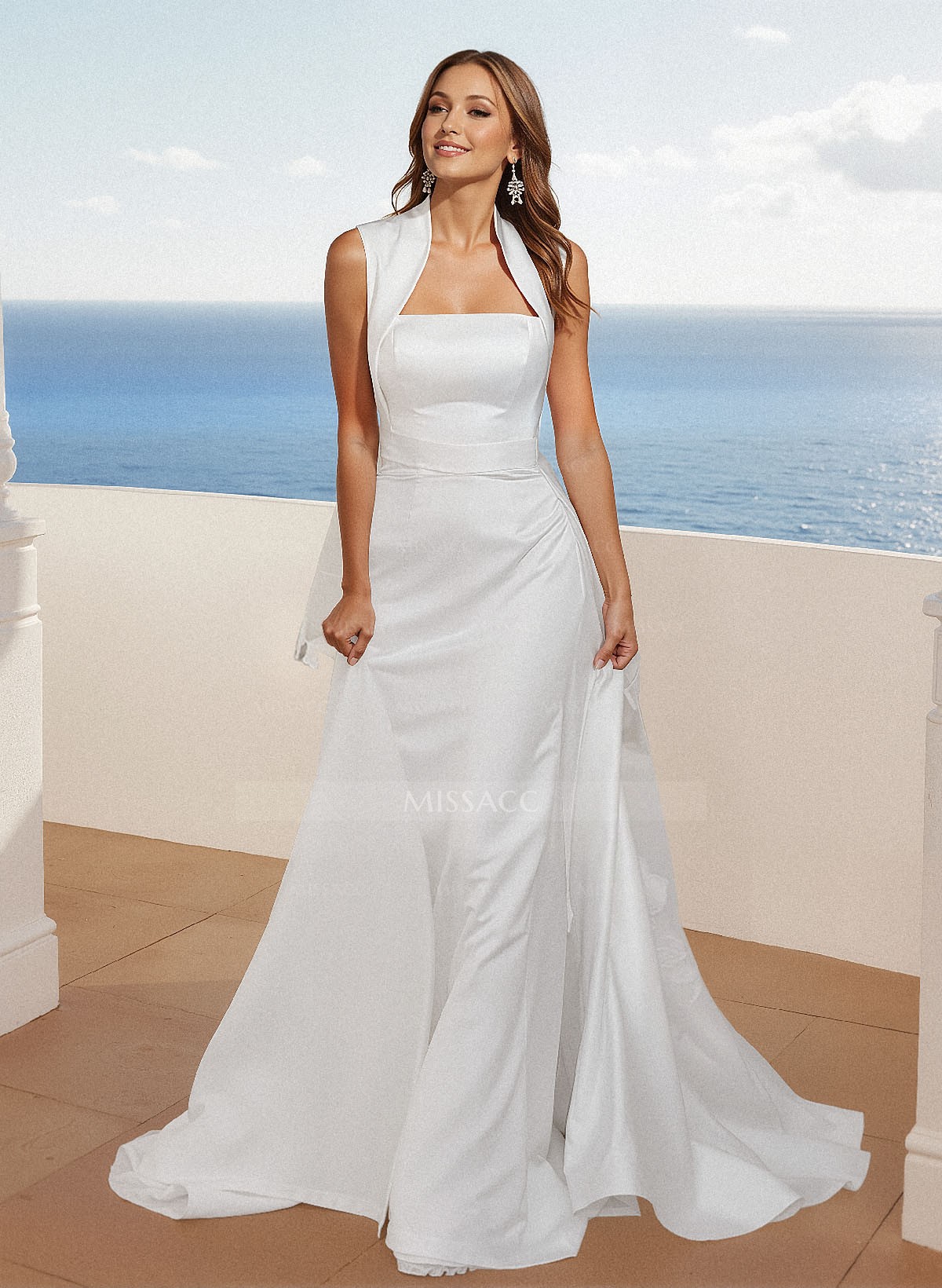 Sheath/Column Sleeveless Sweep Train Satin Wedding Dresses