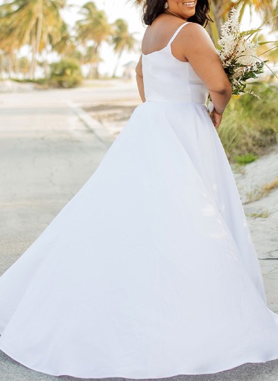 A-Line Scoop Neck Sleeveless Sweep Train Chiffon Plus Size Wedding Dress