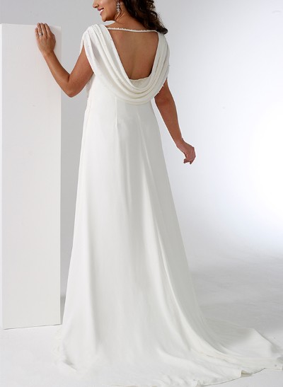 Sheath/Column Cowl Neck Sleeveless Chiffon Plus Size Wedding Dress