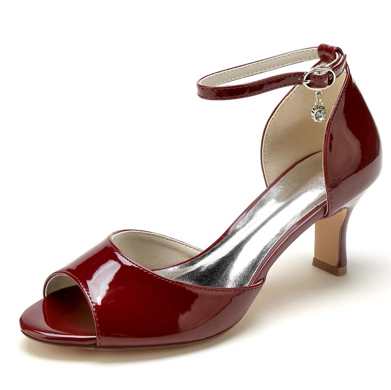 Peep Toe T-Strap Heel Patent Leather Wedding Shoes