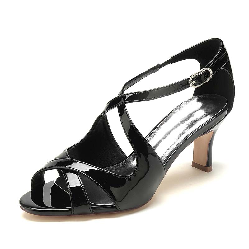 Peep Toe Patent Leather T-Strap Heel Wedding Shoes