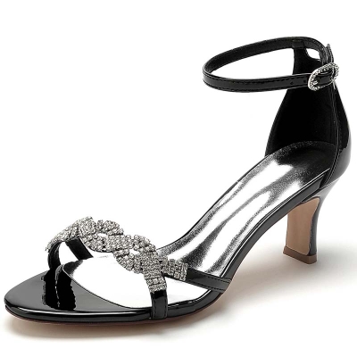 Patent Leather Open Toe T-Strap Heel Wedding Shoes