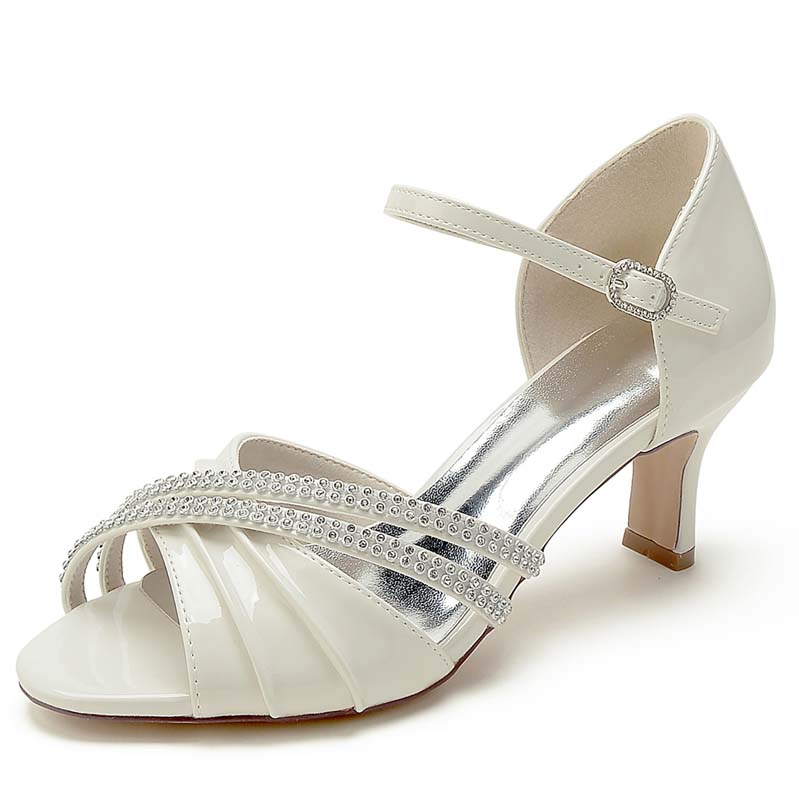 Patent Leather Peep Toe T-Strap Heel Wedding Shoes