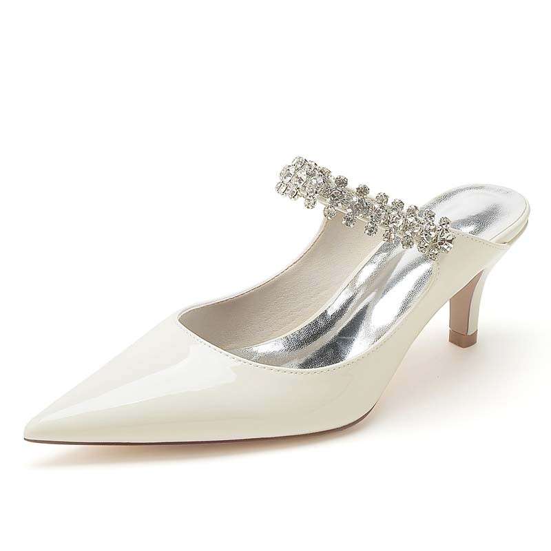 Patent Leather Kitten Heel Point Toe Wedding Shoes WIth Rhinestone