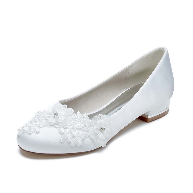 Silk Like Satin Round Toe Low Heel Wedding Shoes