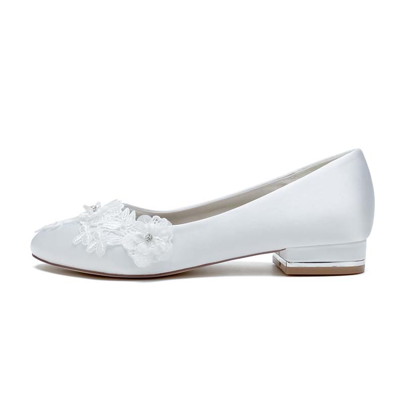 Silk Like Satin Round Toe Low Heel Wedding Shoes