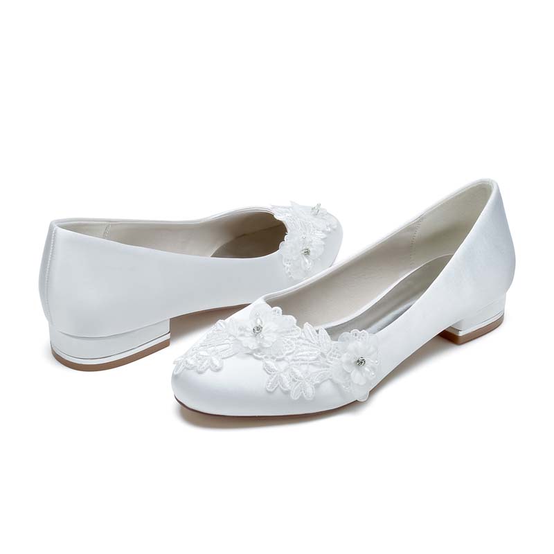 Silk Like Satin Round Toe Low Heel Wedding Shoes