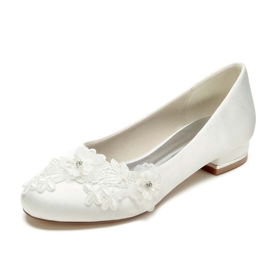 Silk Like Satin Round Toe Low Heel Wedding Shoes