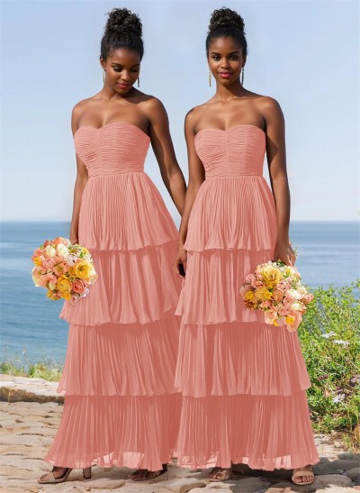 A-Line Strapless Sleeveless Floor-Length Chiffon Bridesmaid Dresses