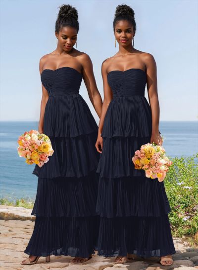 A-Line Strapless Sleeveless Floor-Length Chiffon Bridesmaid Dresses