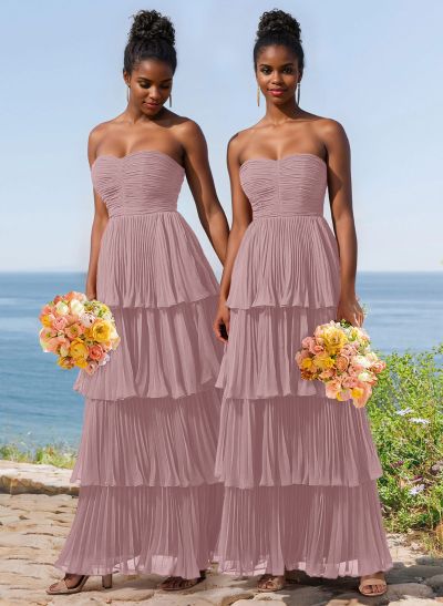 A-Line Strapless Sleeveless Floor-Length Chiffon Bridesmaid Dresses