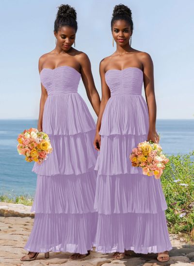 A-Line Strapless Sleeveless Floor-Length Chiffon Bridesmaid Dresses