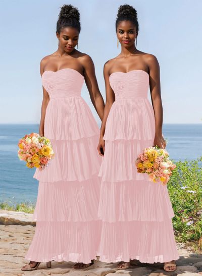 A-Line Strapless Sleeveless Floor-Length Chiffon Bridesmaid Dresses