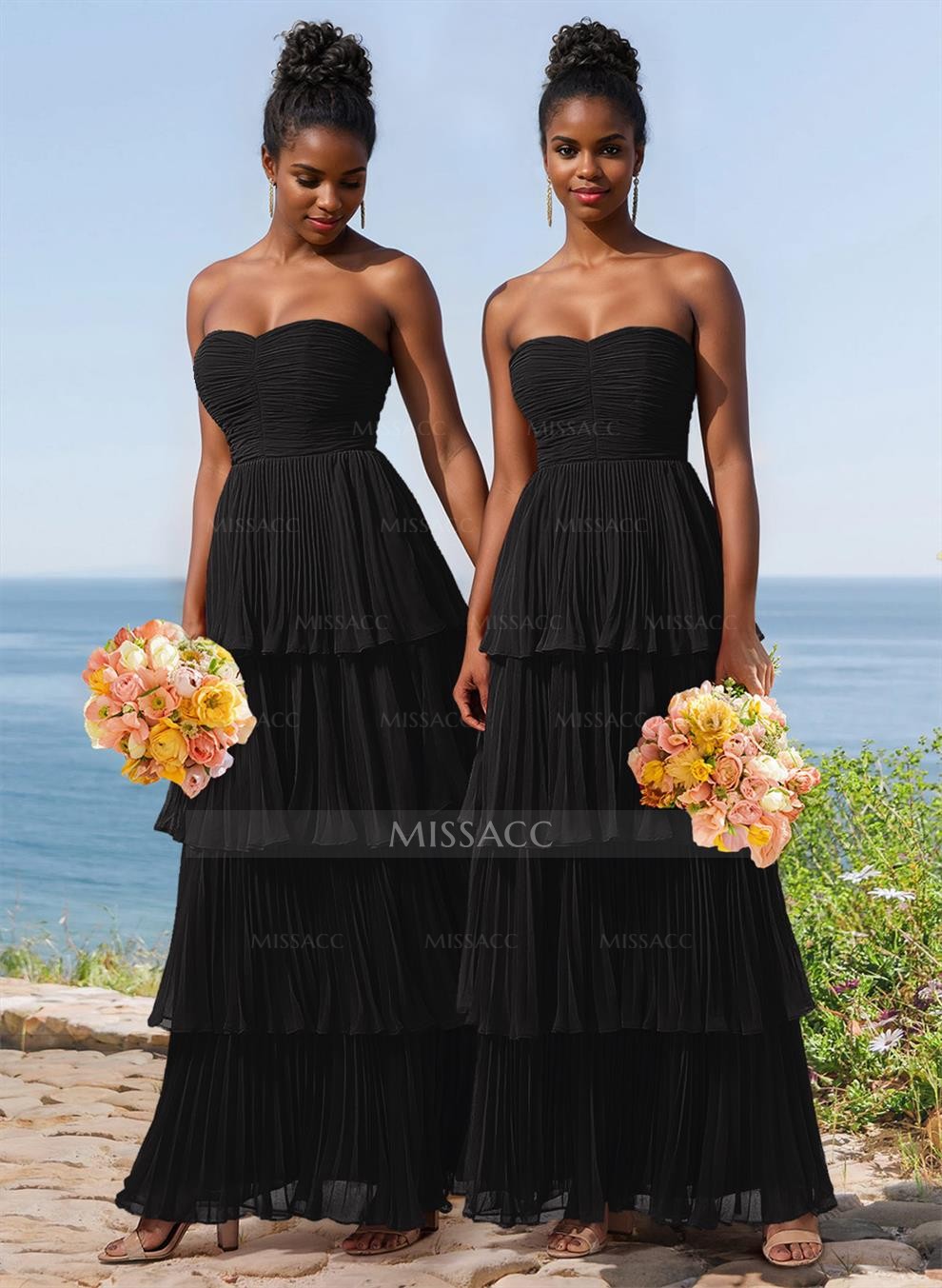A-Line Strapless Sleeveless Floor-Length Chiffon Bridesmaid