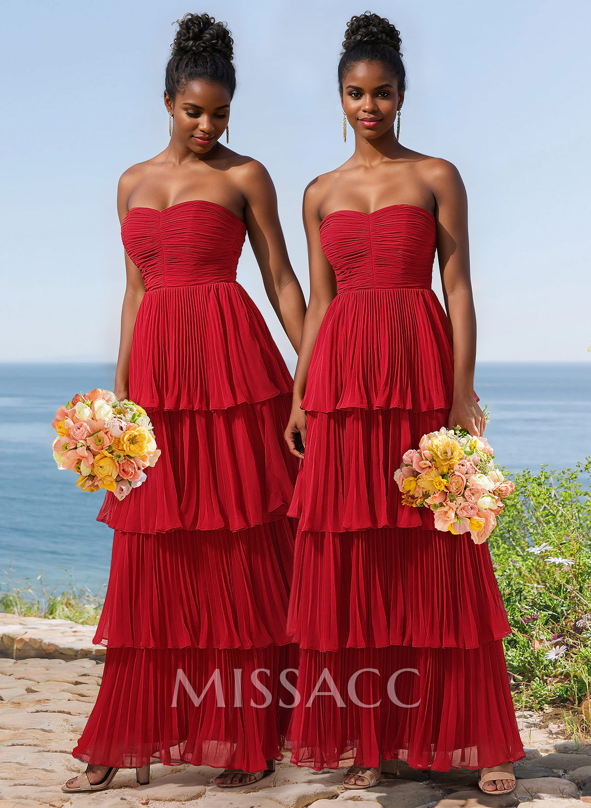 A-Line Strapless Sleeveless Floor-Length Chiffon Bridesmaid Dresses A-Line Strapless Sleeveless Floor-Length Chiffon Bridesmaid Dresses