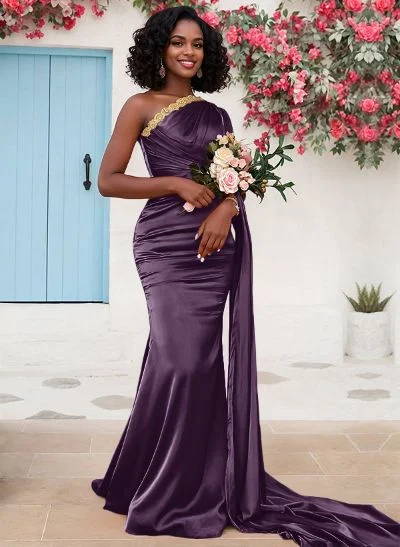 Trumpet/Mermaid Sleeveless Sweep Train Silk Like Satin Bridesmaid