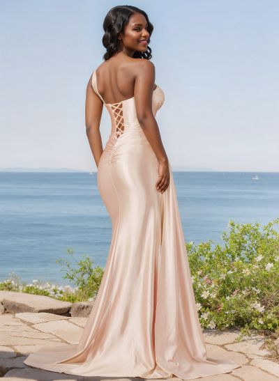 Trumpet/Mermaid Silk Like Satin Bridesmaid Dresses With High Split