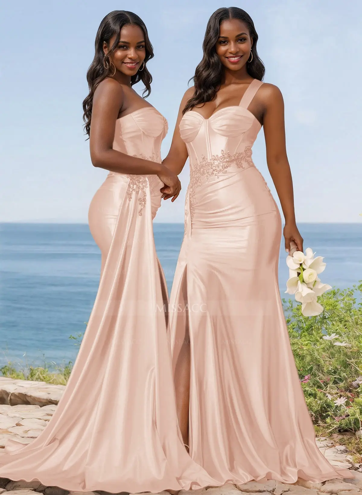 bridesmaid two piece dresses Mermaid Satin Two Pieces Bridesmaid Dresses, MBD250 main image 1