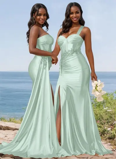 mermaid trumpet bridesmaid dresses Trumpet-Mermaid Court Train Lace Stretch Satin Wedding Dress COCOMELODY CW3137, 35 Days / As Picture:Ivory/Sand / US6-UK8-EUR36 flattering fit Stunning Trumpet/Mermaid Bridesmaid Dresses from