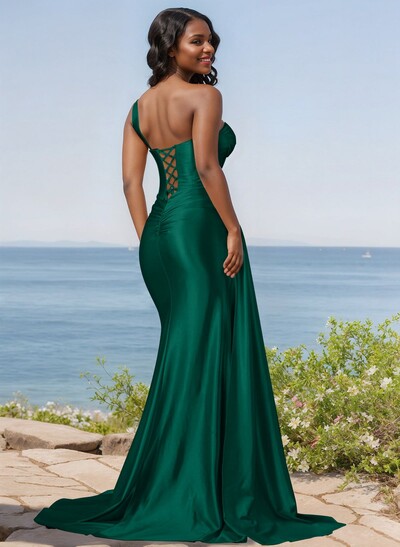 Trumpet/Mermaid Silk Like Satin Bridesmaid Dresses With High Split