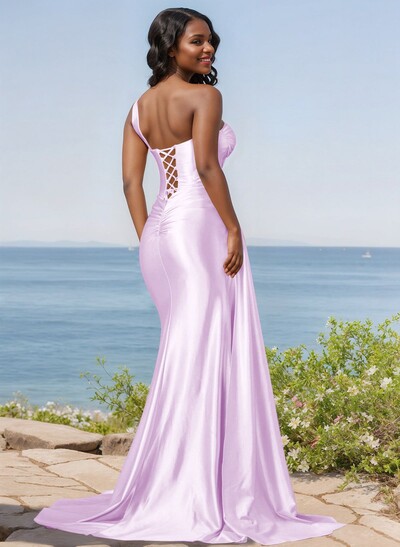 Trumpet/Mermaid Silk Like Satin Bridesmaid Dresses With High Split