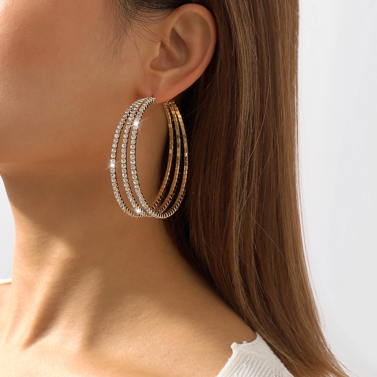 Shining Rhinestone Hoop Earrings