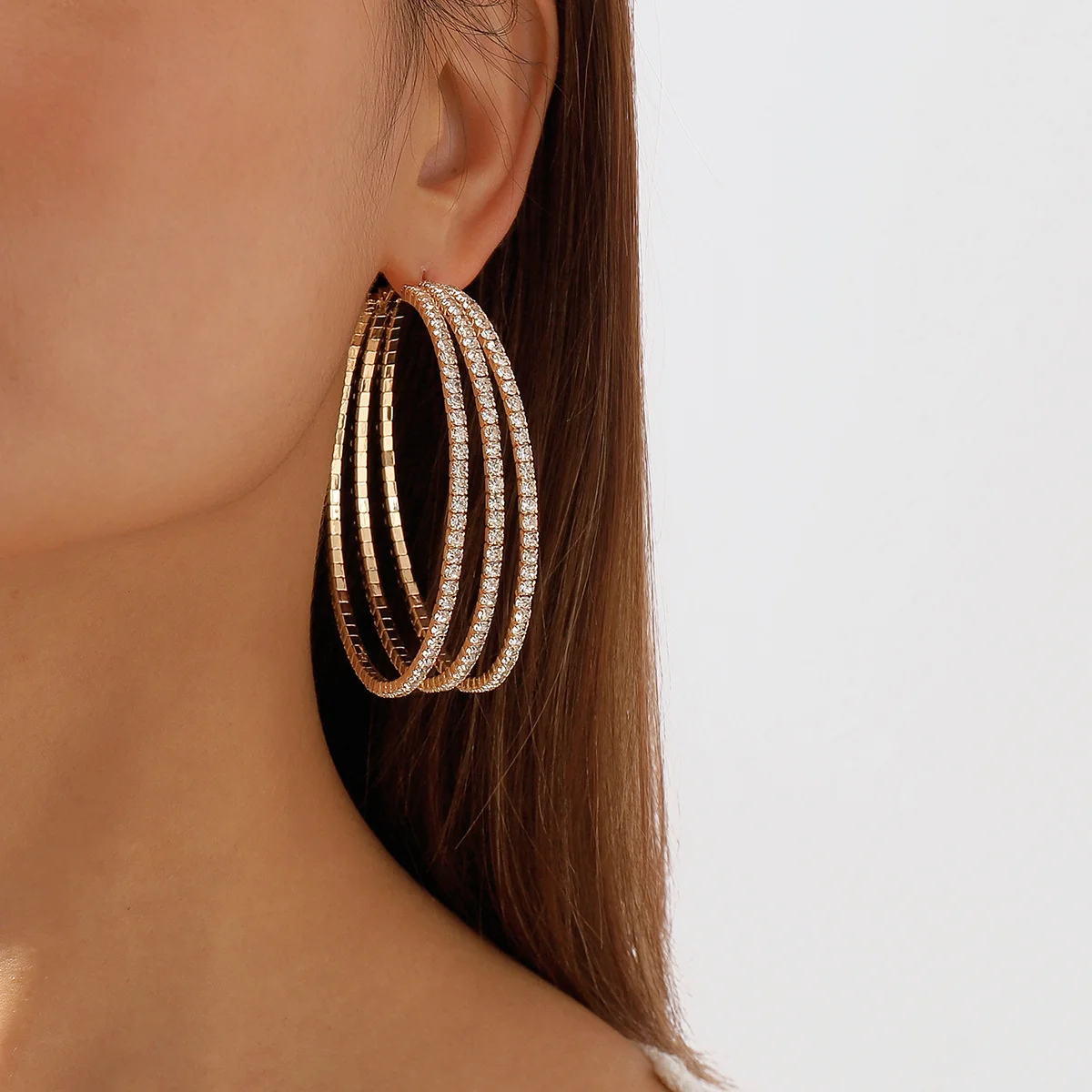Shining Rhinestone Hoop Earrings #SEA10003