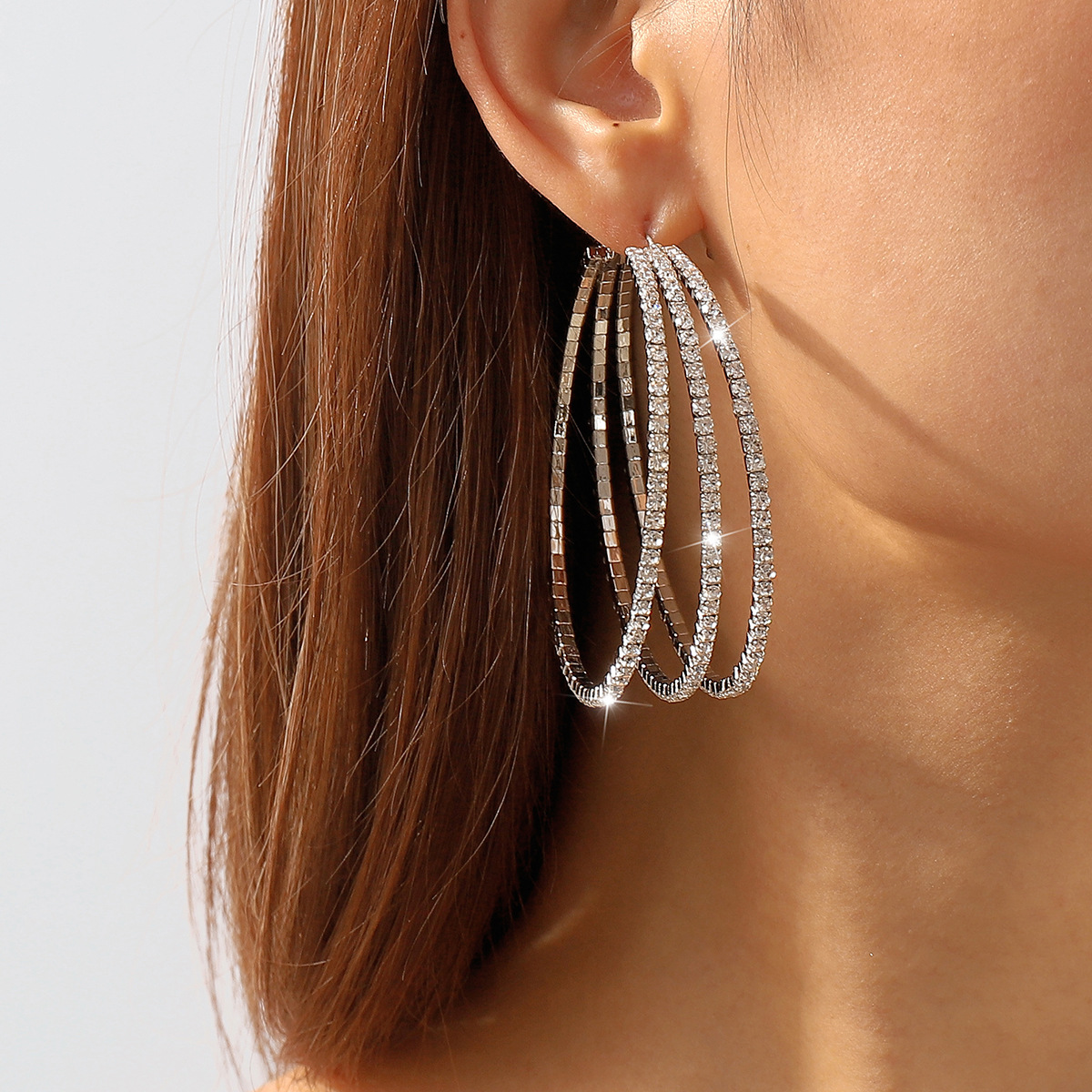 Shining Rhinestone Hoop Earrings