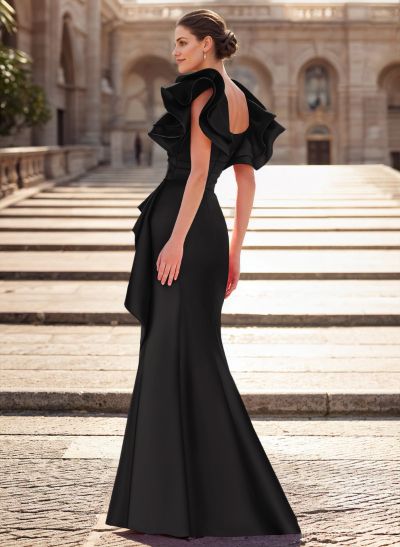 Trumpet/Mermaid V-Neck Satin Evening Dresses With Cascading Ruffles