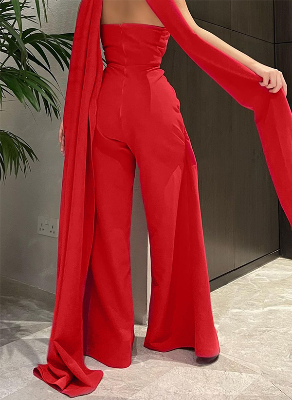 Jumpsuit/Pantsuit Halter Floor-Length Elastic Satin(Slight Stretch) Evening Jumpsuit